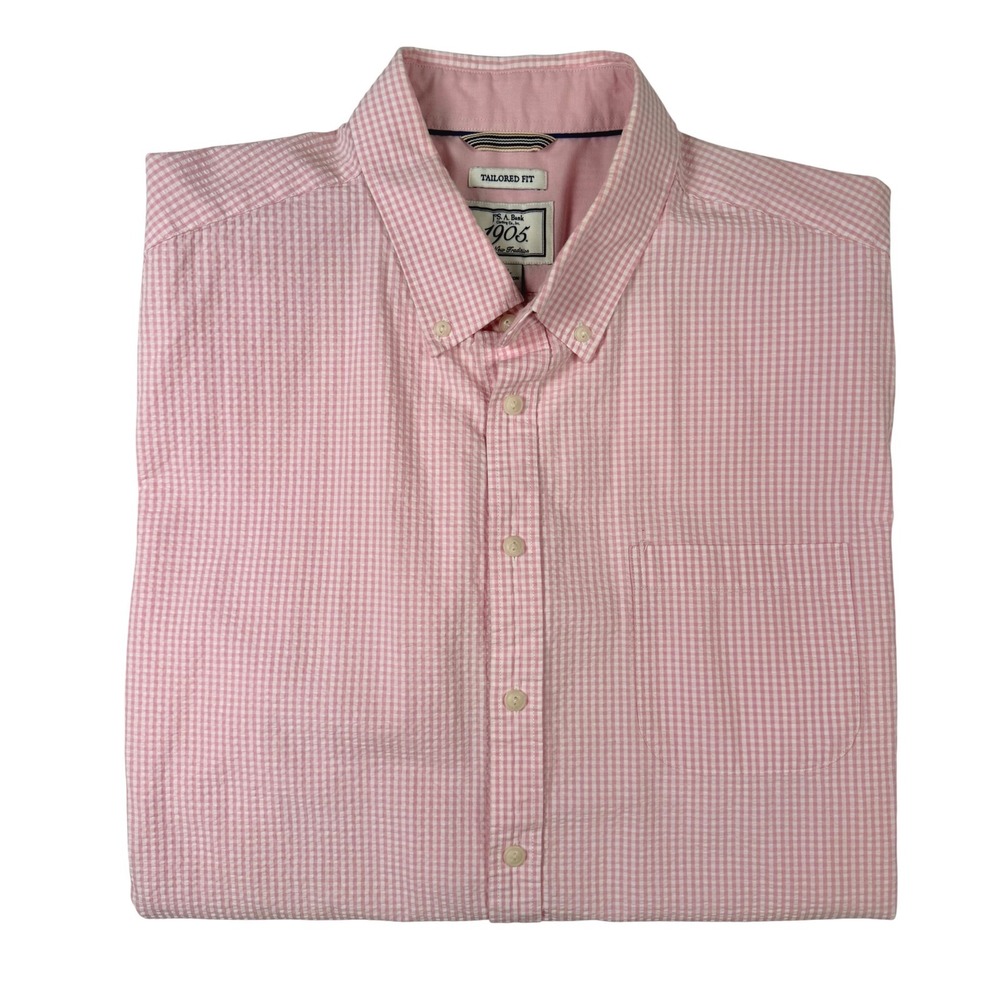 Jos. A. Bank Button Down Shirt Mens XL Pink Excellent Seersucker Gingham 1905